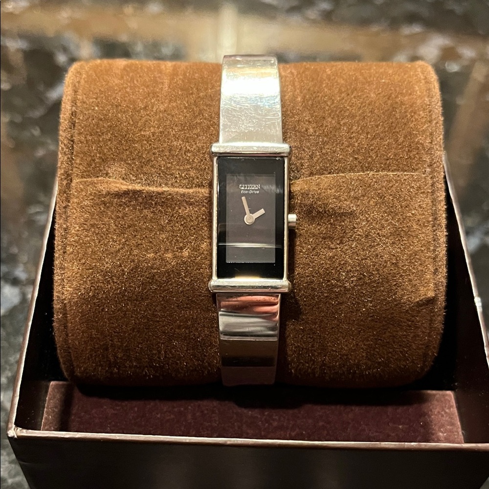 Citizen Silver Watch With Rectangular Black Face - image 1